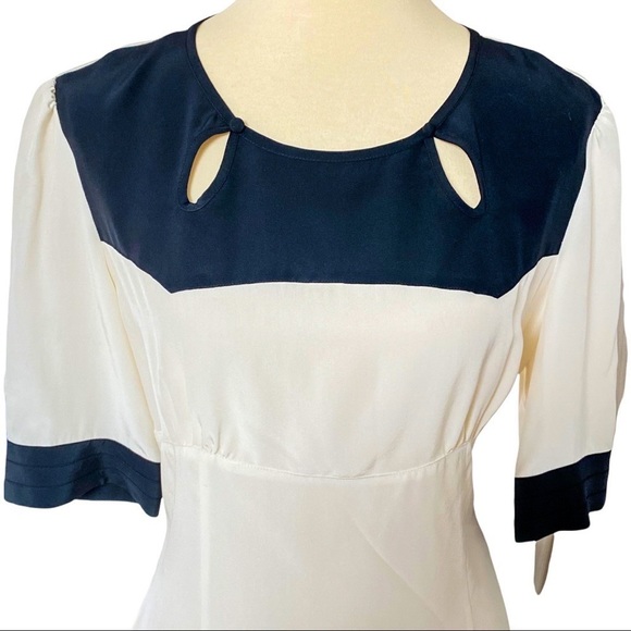 NWT SABA Ivory & Black Bay View Silk Peplum Short Sleeve Blouse Size 14 - Picture 11 of 11